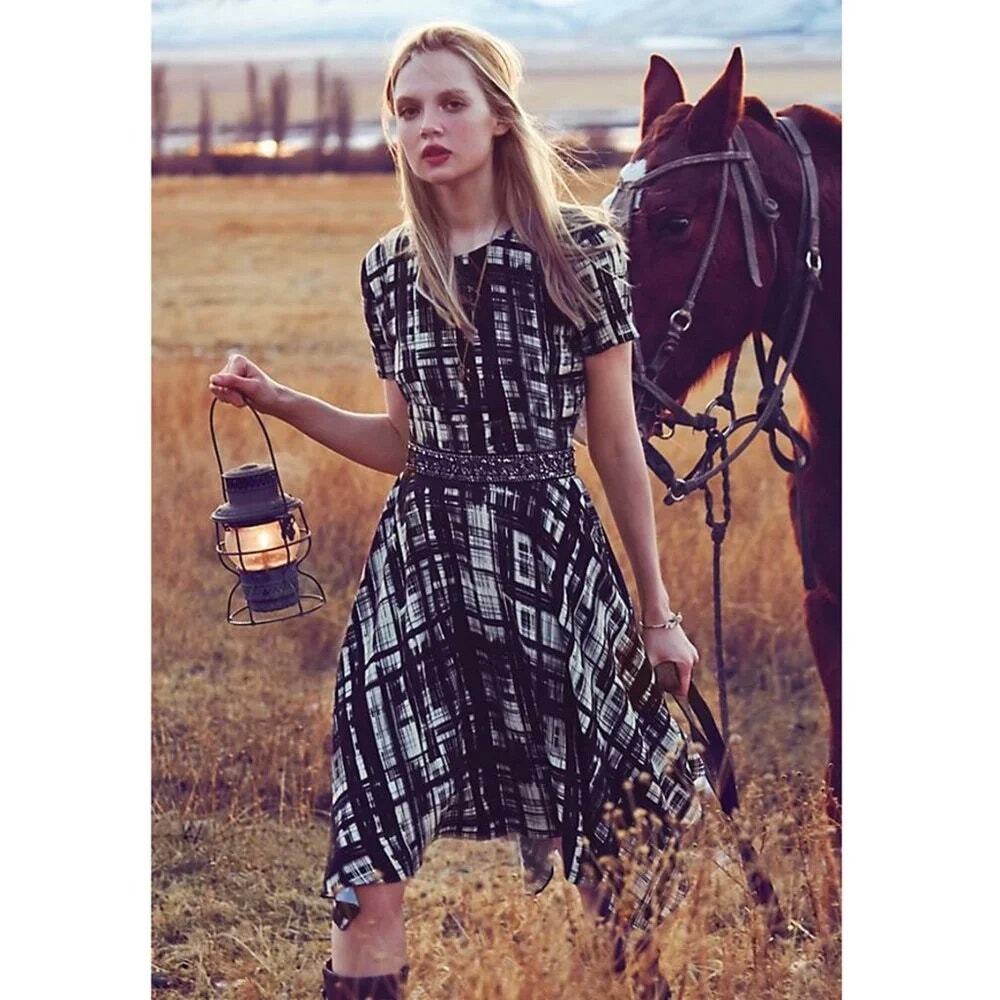 Anthropologie Corey Lynn Calter Painted Plaid Handkerchief Midi Dress 12 Petite